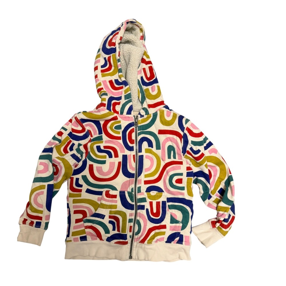 Hanna Andersson Hoodie Kids Sz 6-7 Rainbow Abstract Sherpa Lined Full Zip Jacket